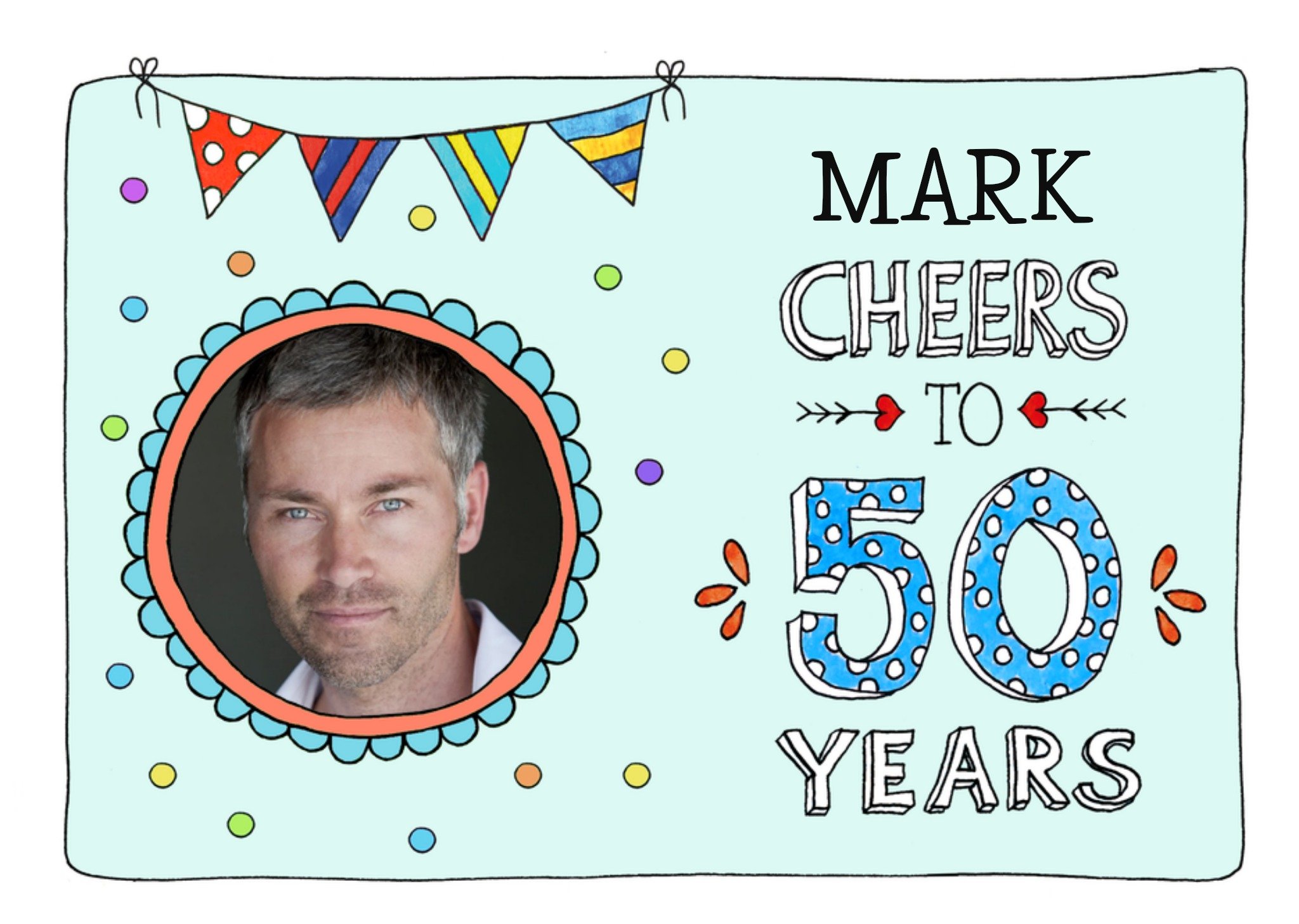 Verjaardagskaart Cheers To 50 Years Aanpasbare foto enn tekst Kaart Sandysign