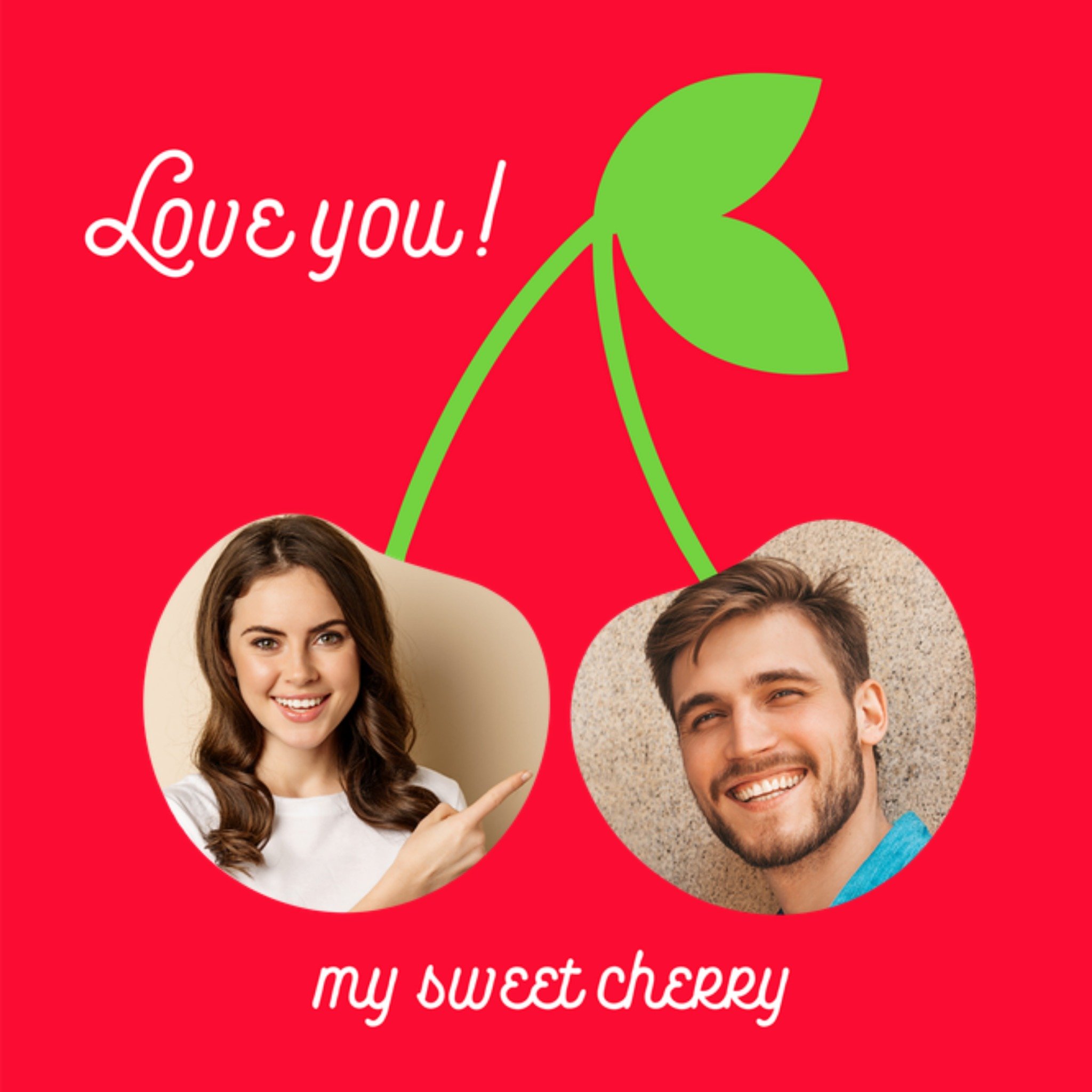 Foto Valentijnskaart rode kers Aanpasbare fotos Vierkante Kaart Luckz
