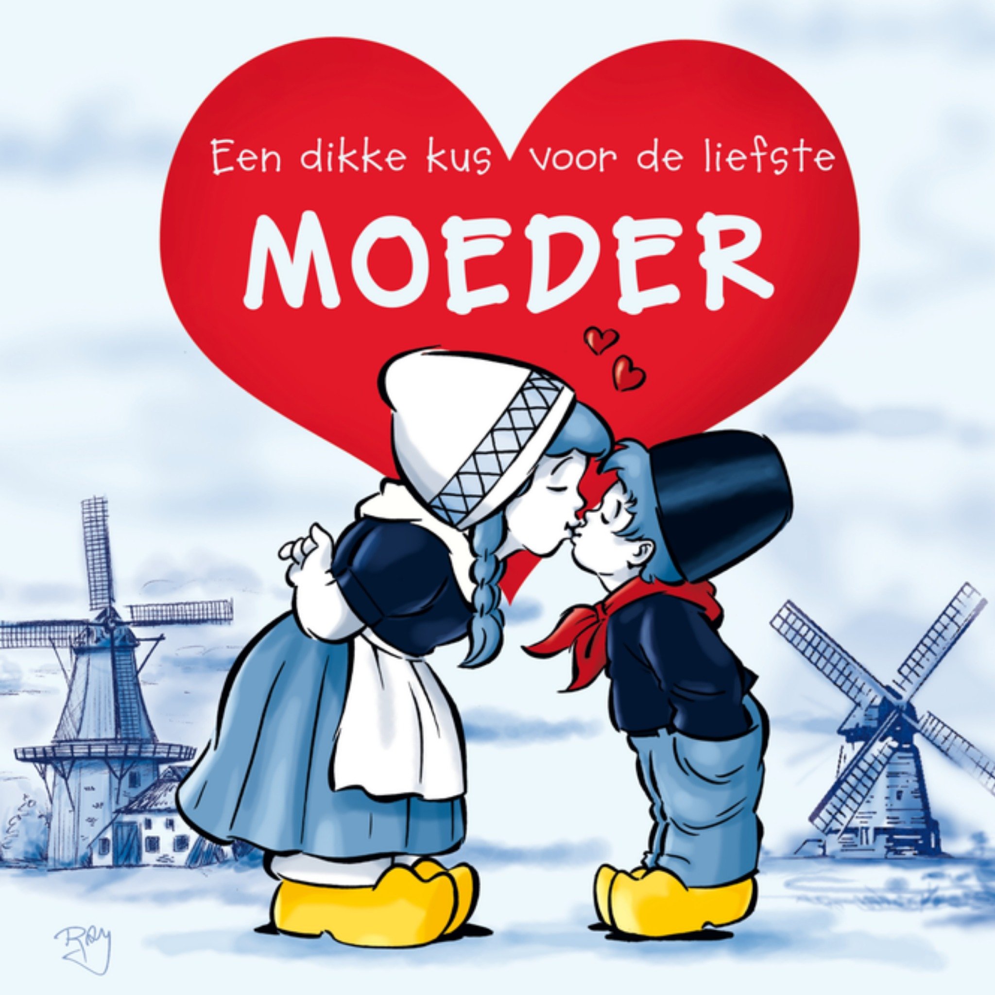 Old dutch Moederdagkaart Dikke kus Vierkante Kaart Old Dutch