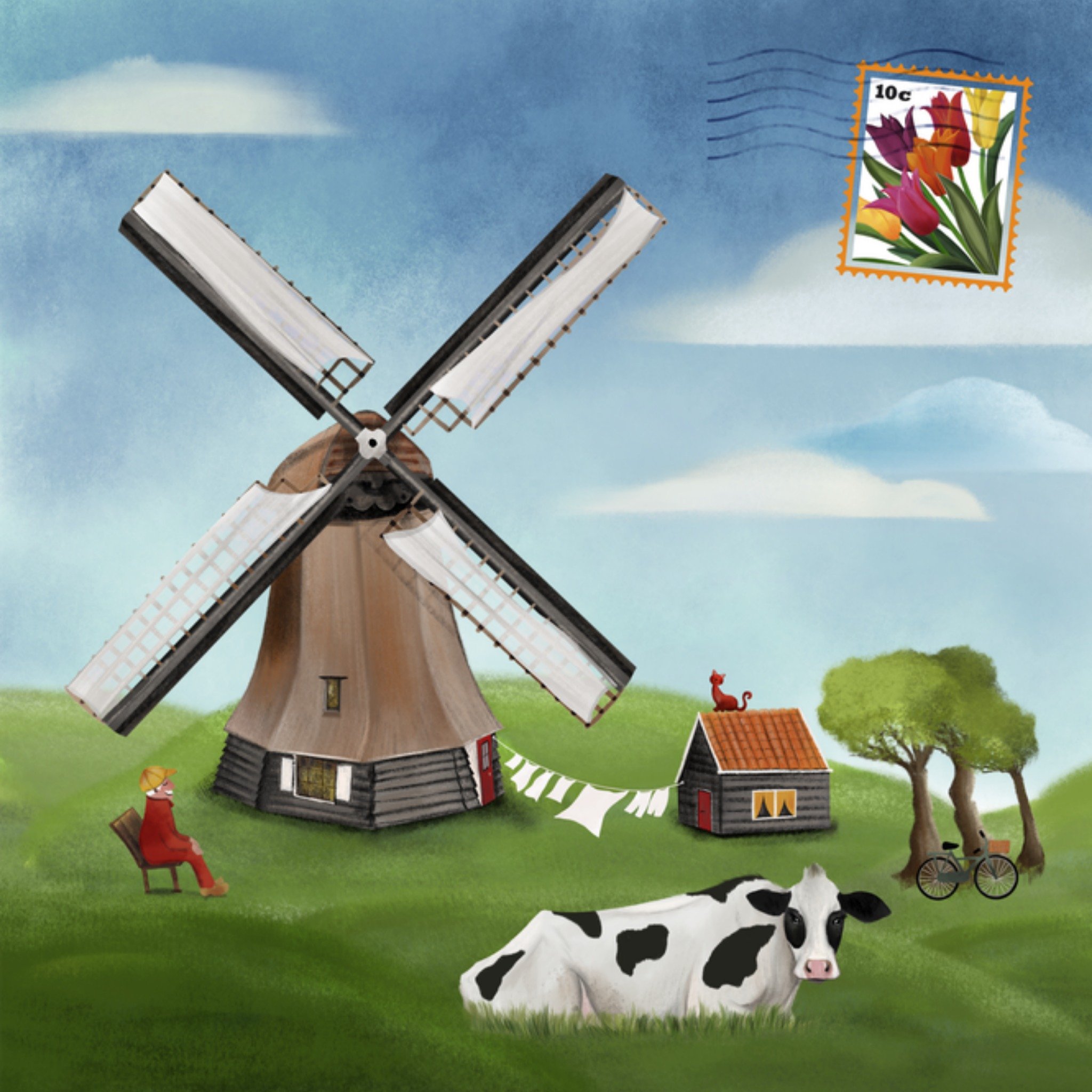 Patricia Hooning Zomaar kaart Windmolen Vierkante Kaart Fishuals