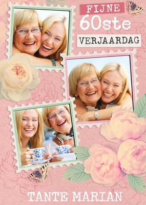Bloemen Collage Tante 60e Verjaardag Kaart