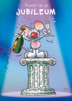 Geïllustreerde Muis Met Champagne Jubileum Kaart