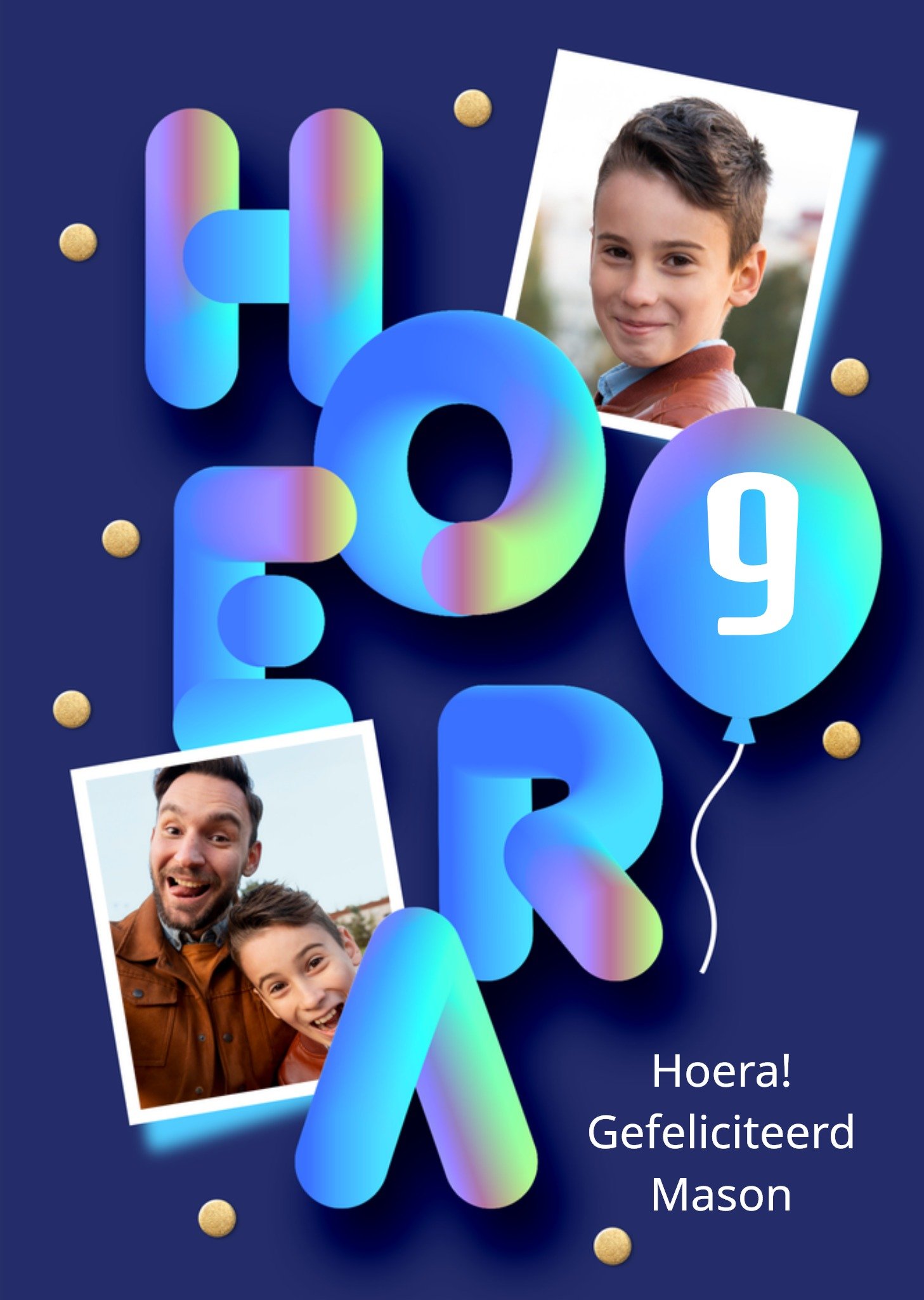 Verjaardagskaart Hoera 9 Jaar Aanpasbare foto enn tekst Kaart Luckz