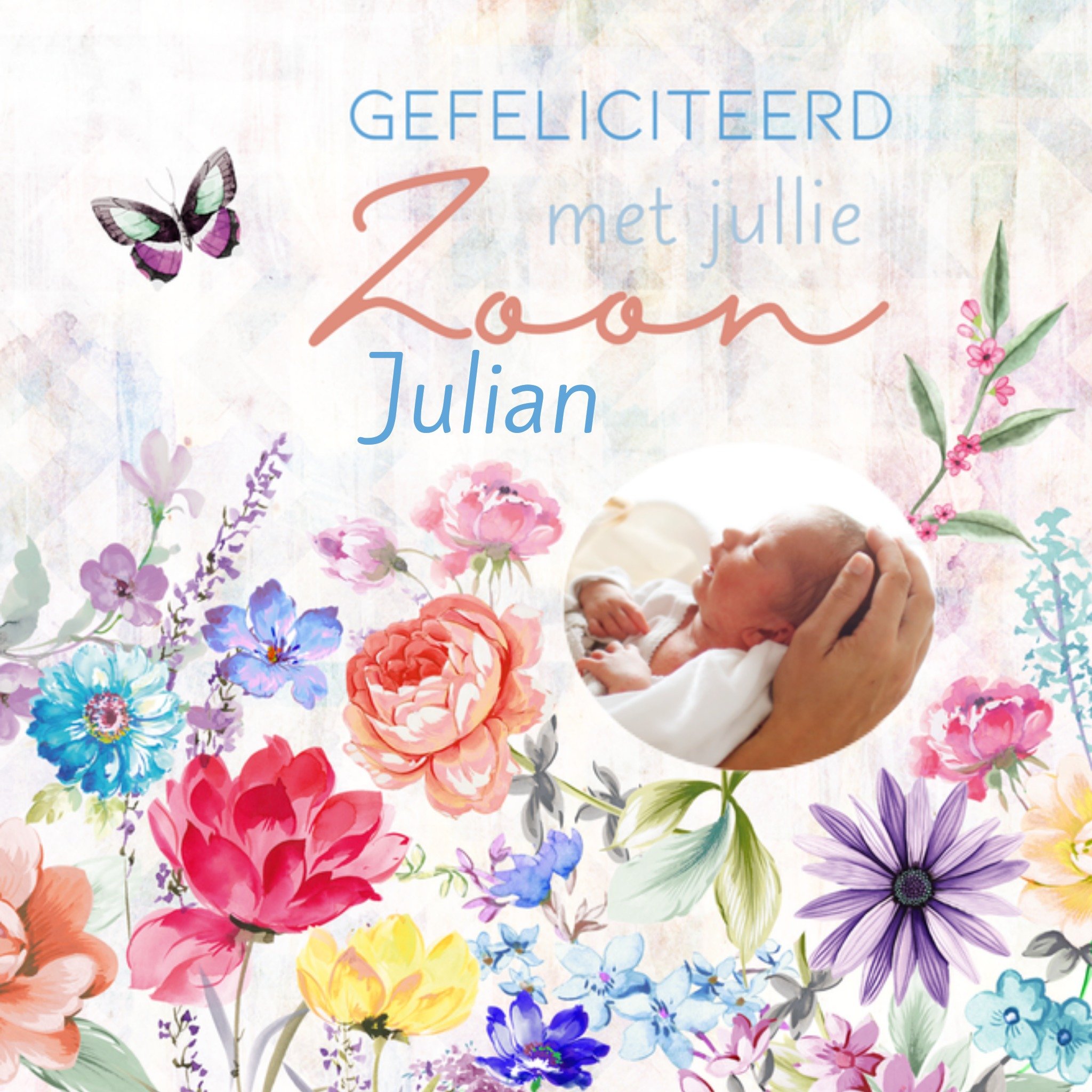 Geboortekaart Bloemen Zoon Vierkante Kaart Endless Mae