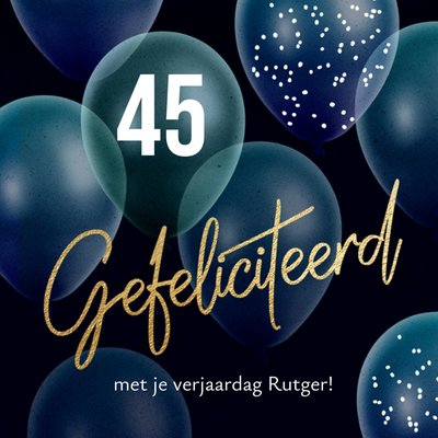 Ballonnen Met Gouden Lettering 45e Verjaardag Kaart