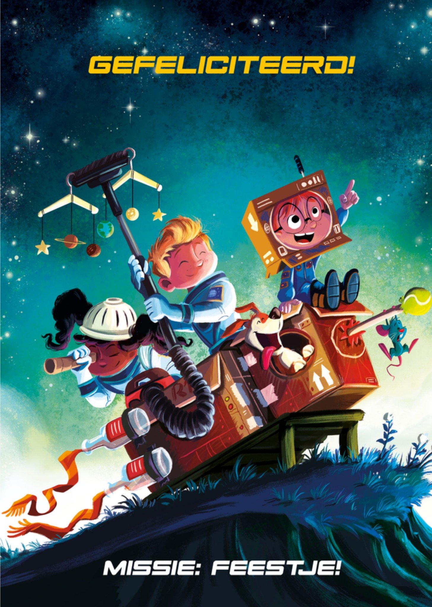 De Kleine Astronauten Verjaardagskaart Missie: Feestje Kaart André Kuipers en de Kleine Astronauten