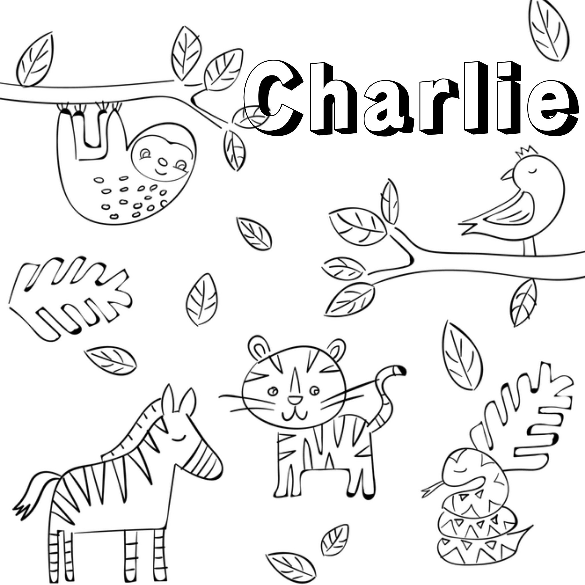 Greetz Kleurplaatkaart Jungle Met naam Vierkant