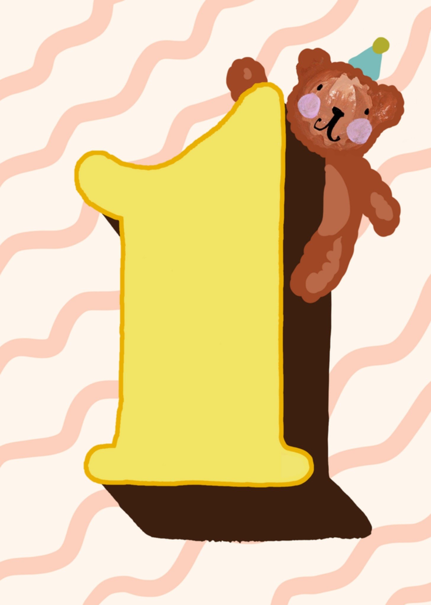 Verjaardagskaart 1e verjaardag Teddy Knuffelbeer Illustratie Kaart Eleanor Bowmer