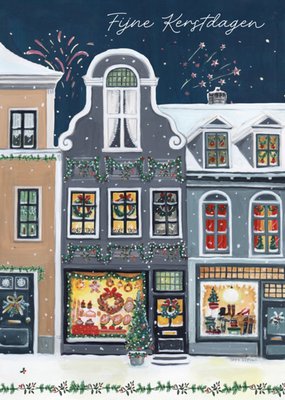 Geïllustreerd Sneeuwstraatje Kerstkaart