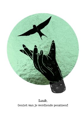Geniet Van Je Verdiende Pensioen Geïllustreerde Hand Met Vogel Kaart