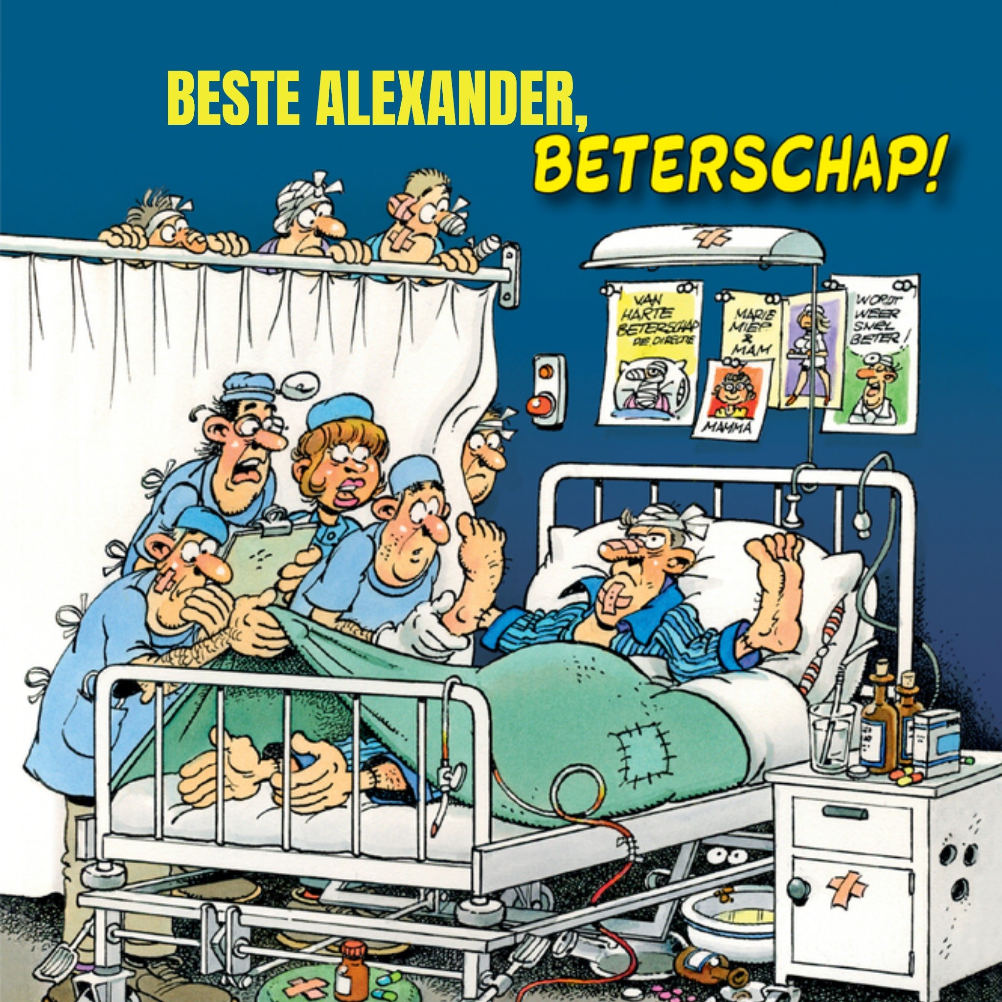 Jan van Haasteren | Beterschapskaart | Illustratie van het ziekenhuis | Square Card