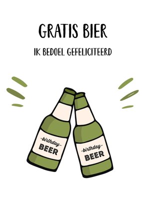 Gratis Bier Ik Bedoel Gefeliciteerd Geïllustreerde Bierflessen Verjaardag Kaart