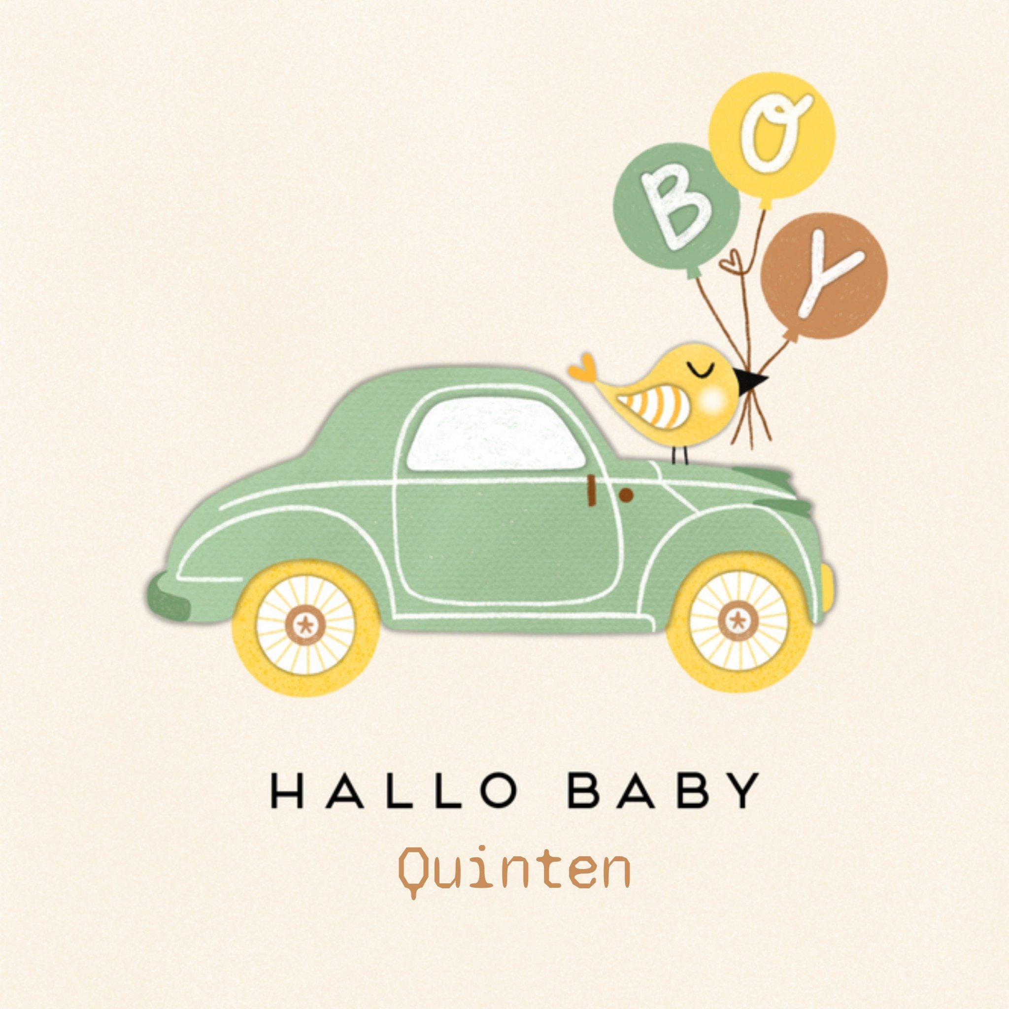 Geboortekaart naam auto Vierkante Kaart Marieke Witke