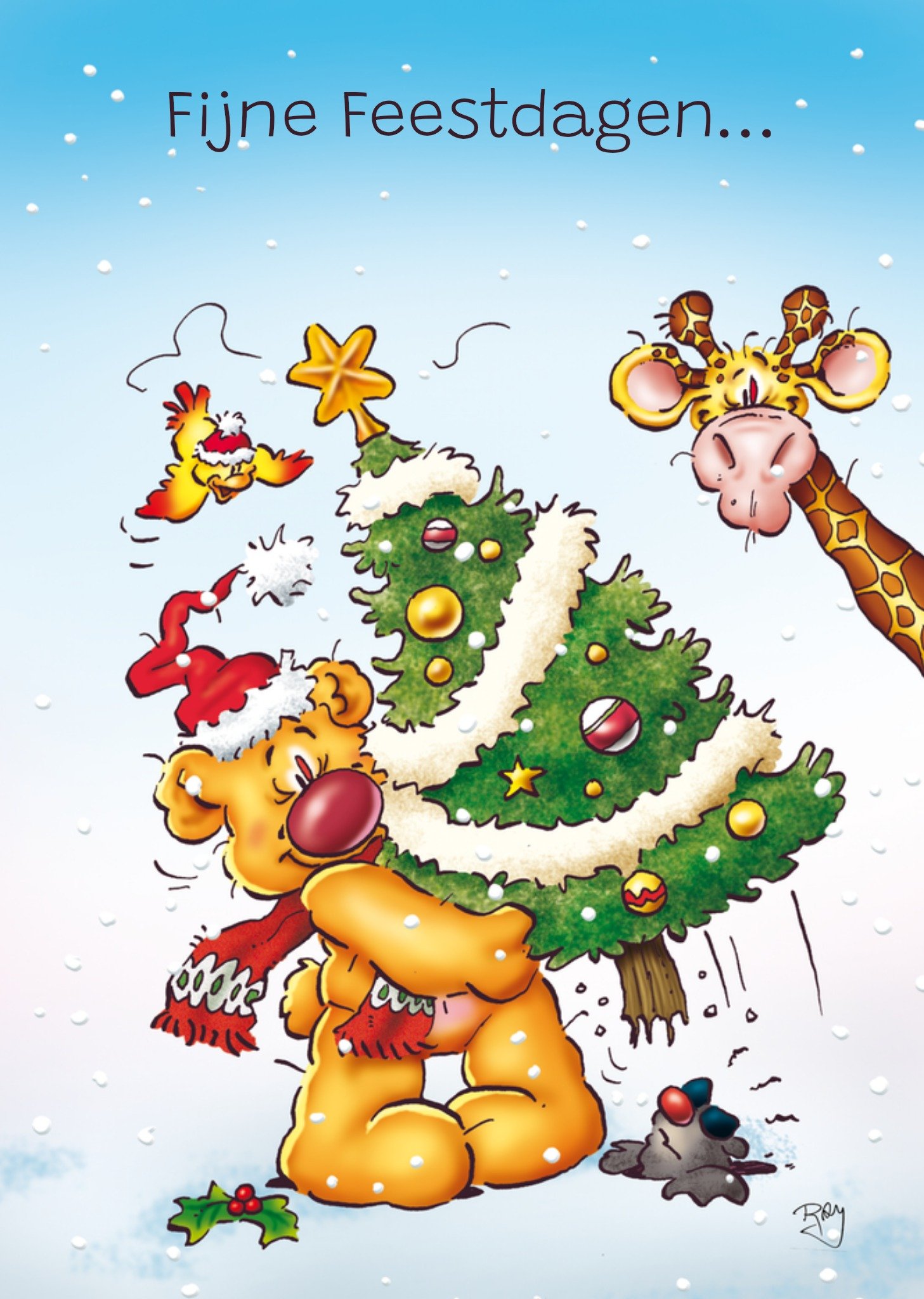 Kerstkaart Fijne feestdagen Doodles