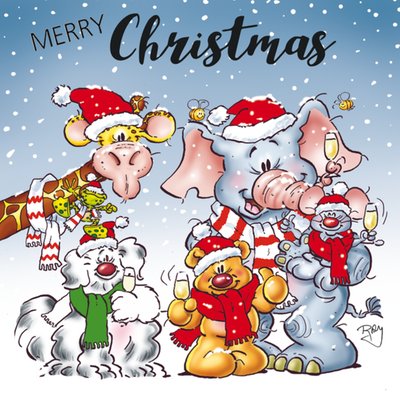 Geïllustreerde Dieren Kerstmis Kaart