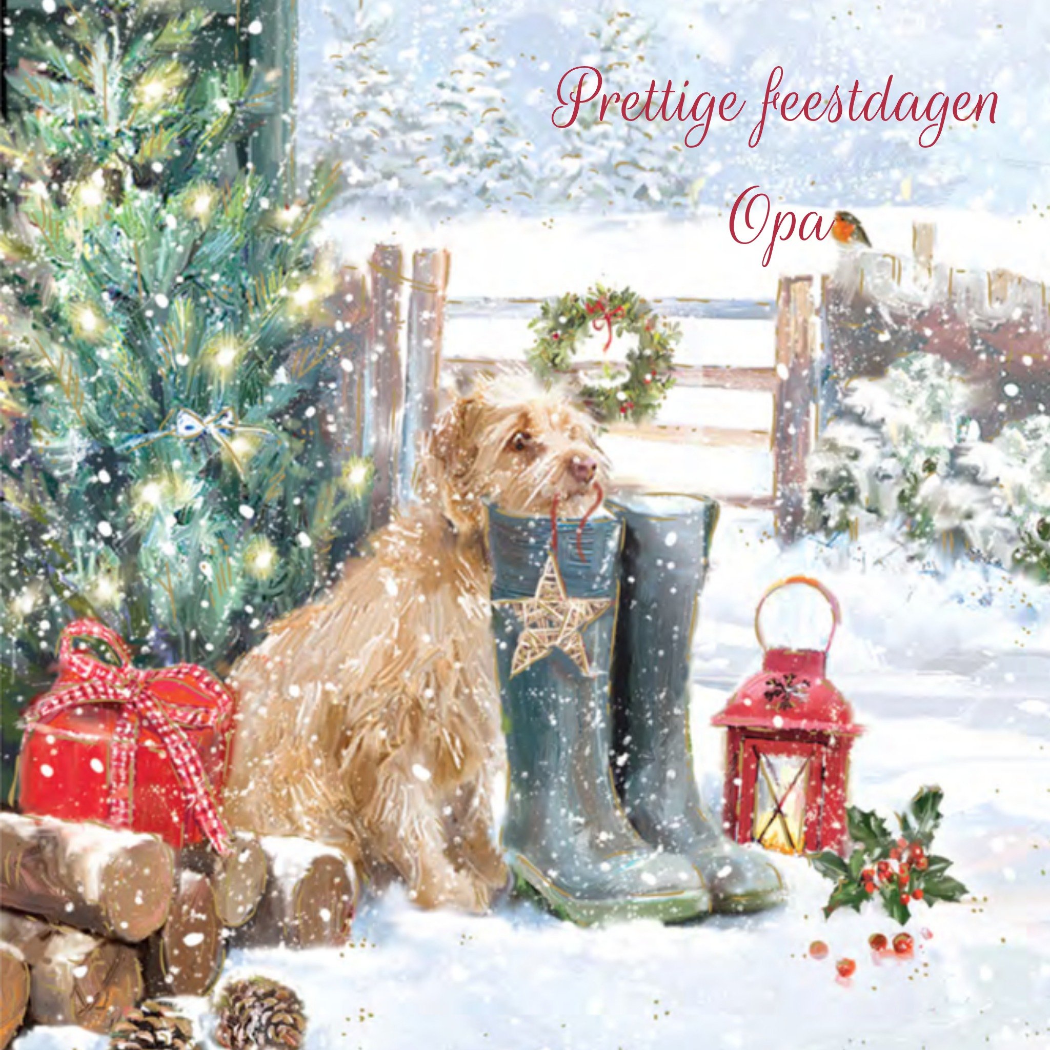 Kerstkaart hond Opa Ling Design