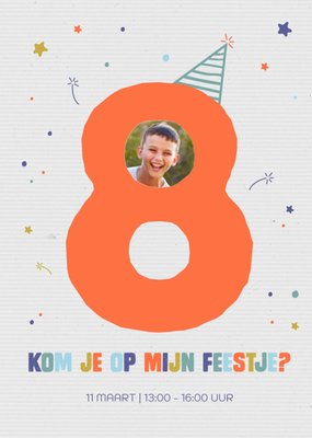 Kom Je Op Mijn Feestje Geïllustreerd Cijfer 8 Foto Upload 8e Verjaardag Kaart