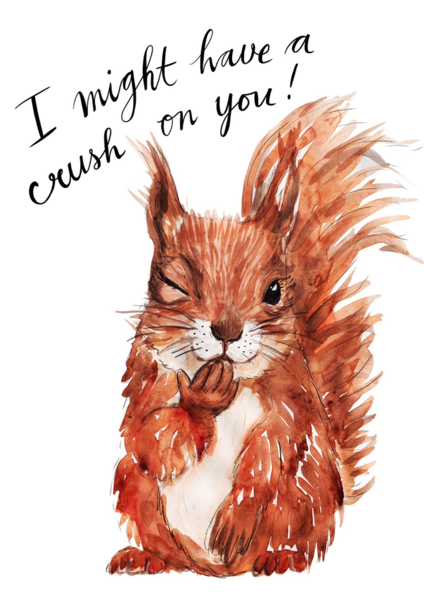 Maartje Bodt Valentijnskaart I have a crush on you Schattige Knipogende Eekhoorn Kaart Marie Bodié
