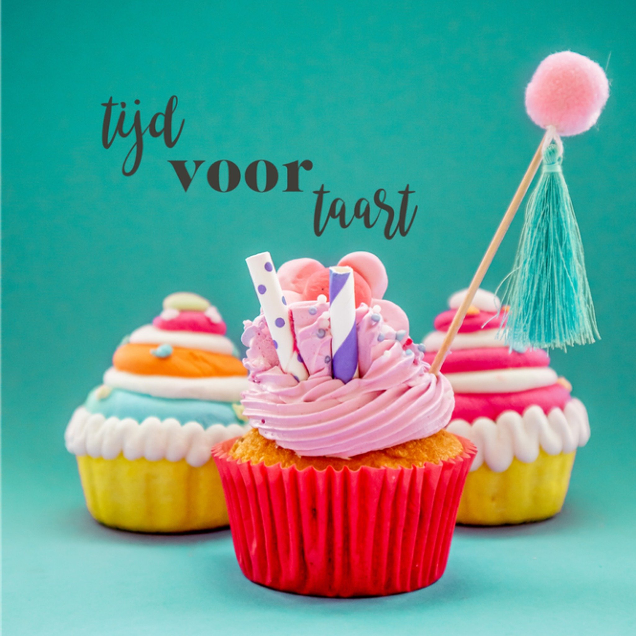 Verjaardagskaart Cupcakes Vierkante Kaart Photoflash