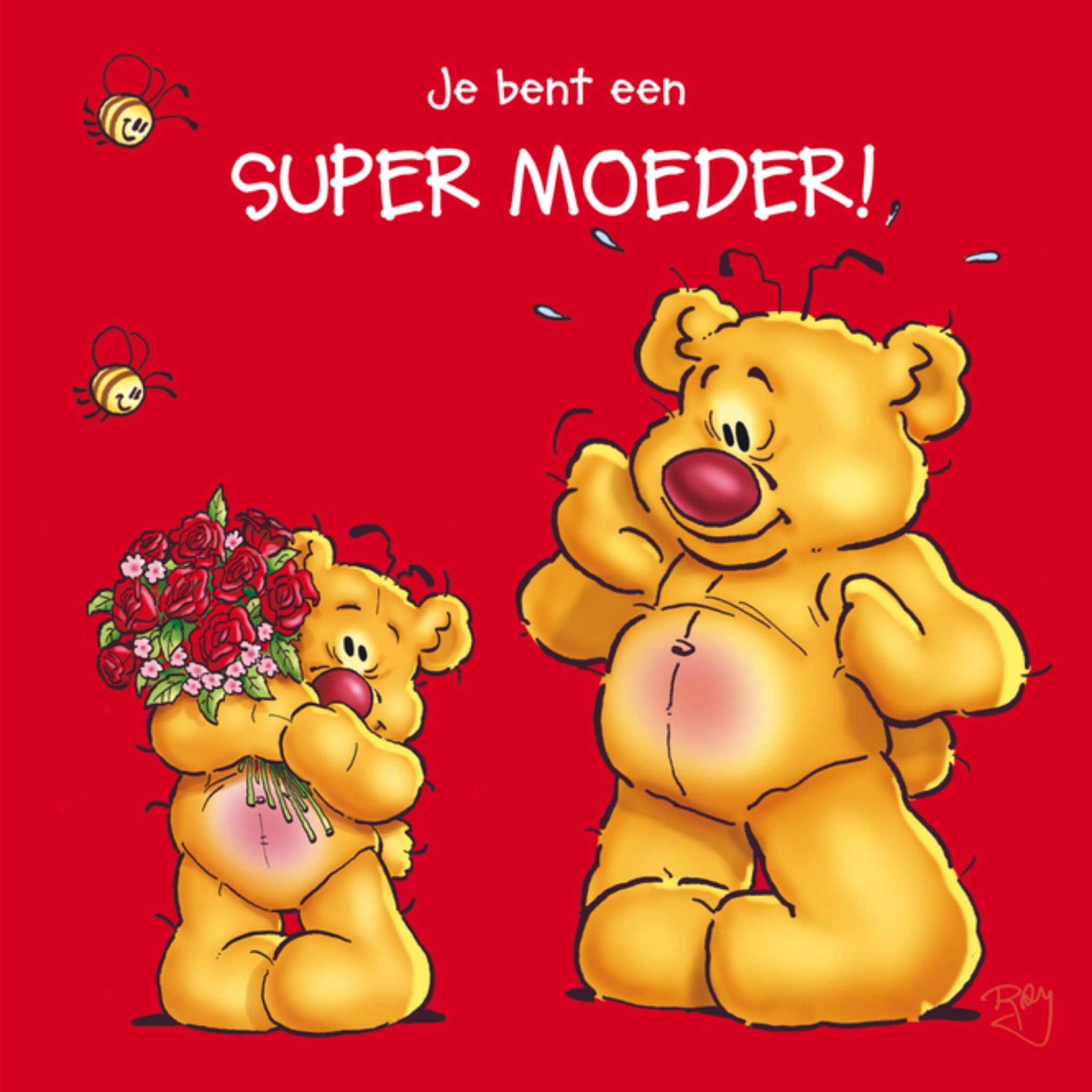 Moederdagkaart beer rozen Vierkante Kaart Doodles