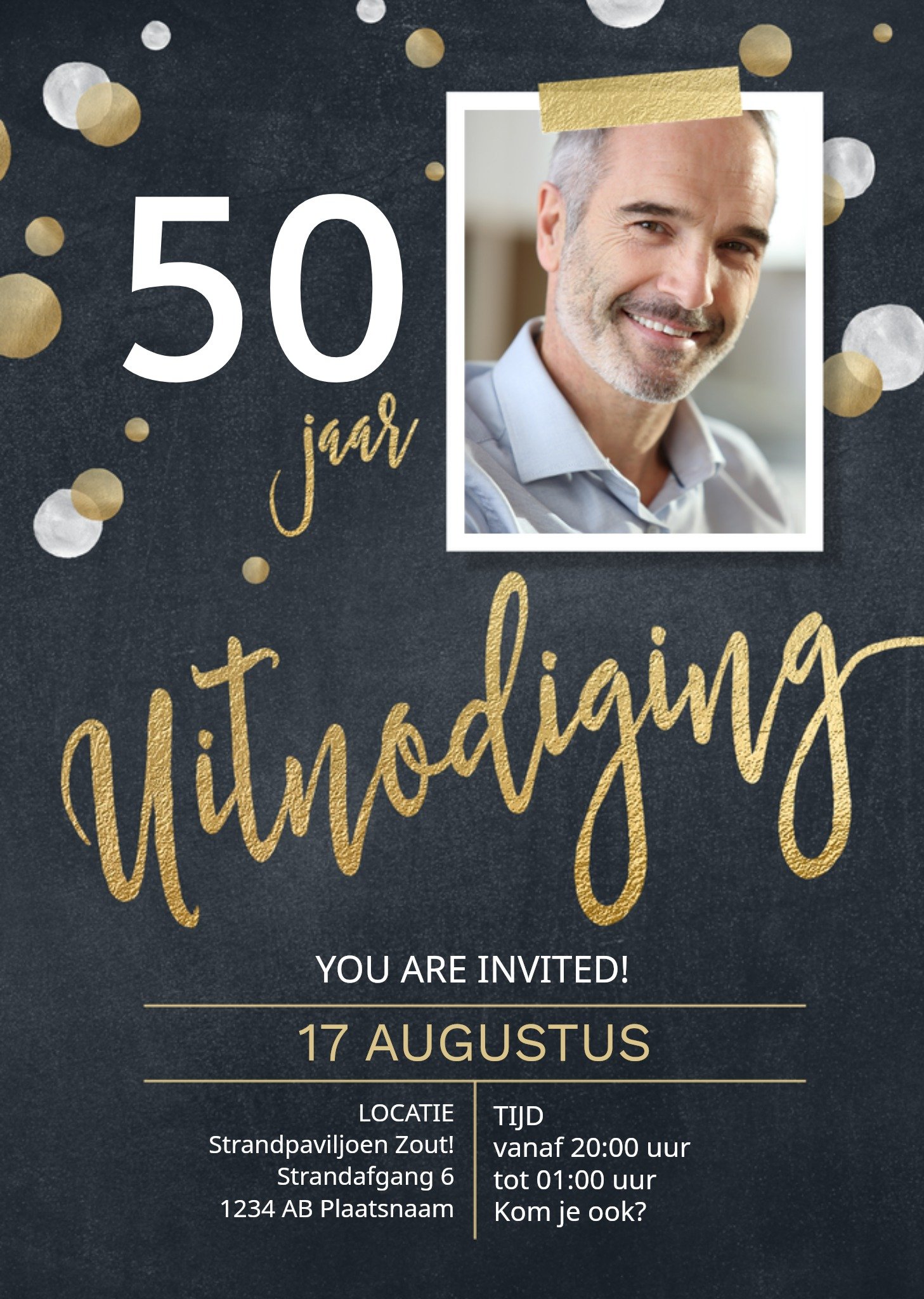 Uitnodiging Verjaardag Foto Zwart Goud Kaart Luckz