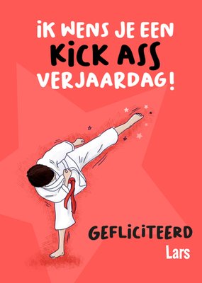 Liefs Jansje | Verjaardagskaart | Ik wens je een kick ass verjaardag! | Aanpasbare tekst