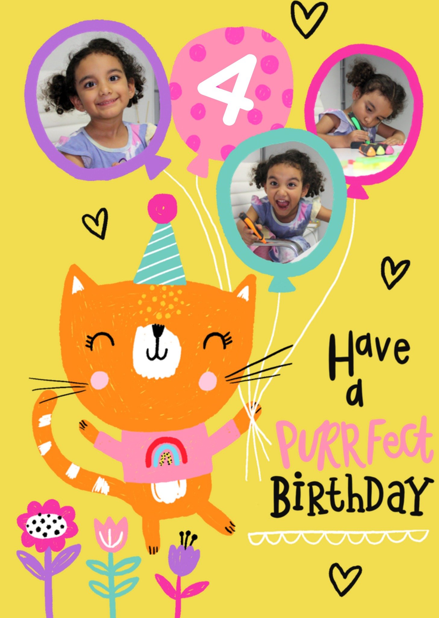 Verjaardagskaart Have A Purrfect Birthday 4 jaar Aanpasbare foto enn tekst Kaart Greetz