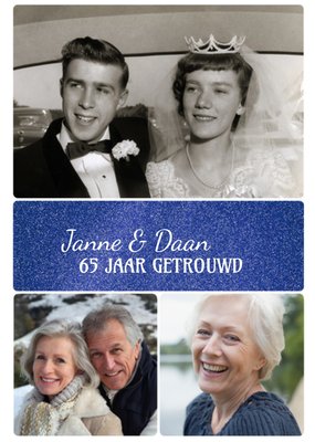 Blauwe Glitter Collage 65e Huwelijksjubileum Kaart