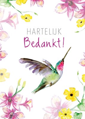 Aquarel Kolibrie En Bloemen Bedankt Kaart