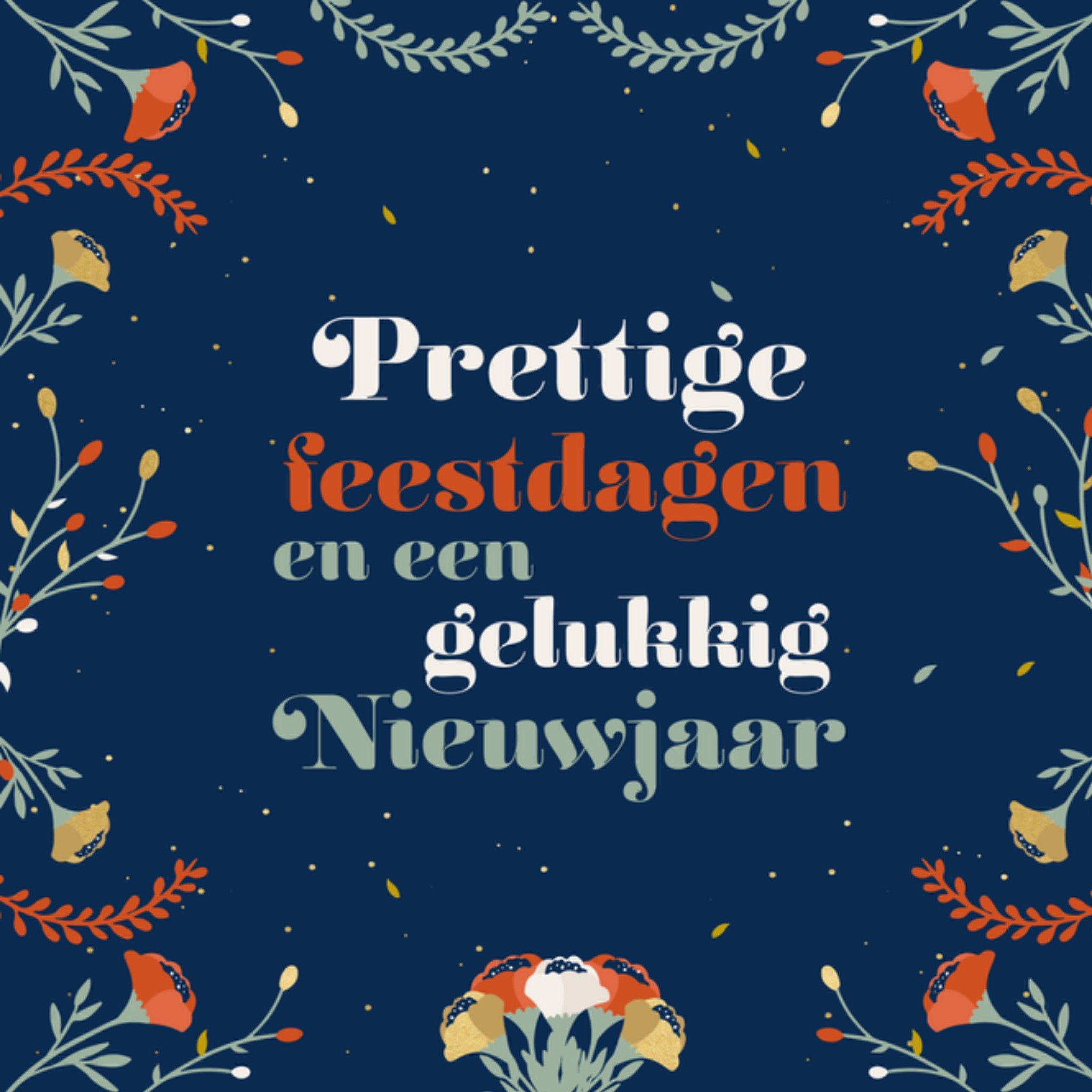 Greetz Kerst Bloemen Blauw Vierkant