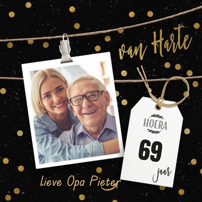 Gouden Polka Dot Foto Upload Opa 69e Verjaardag Kaart