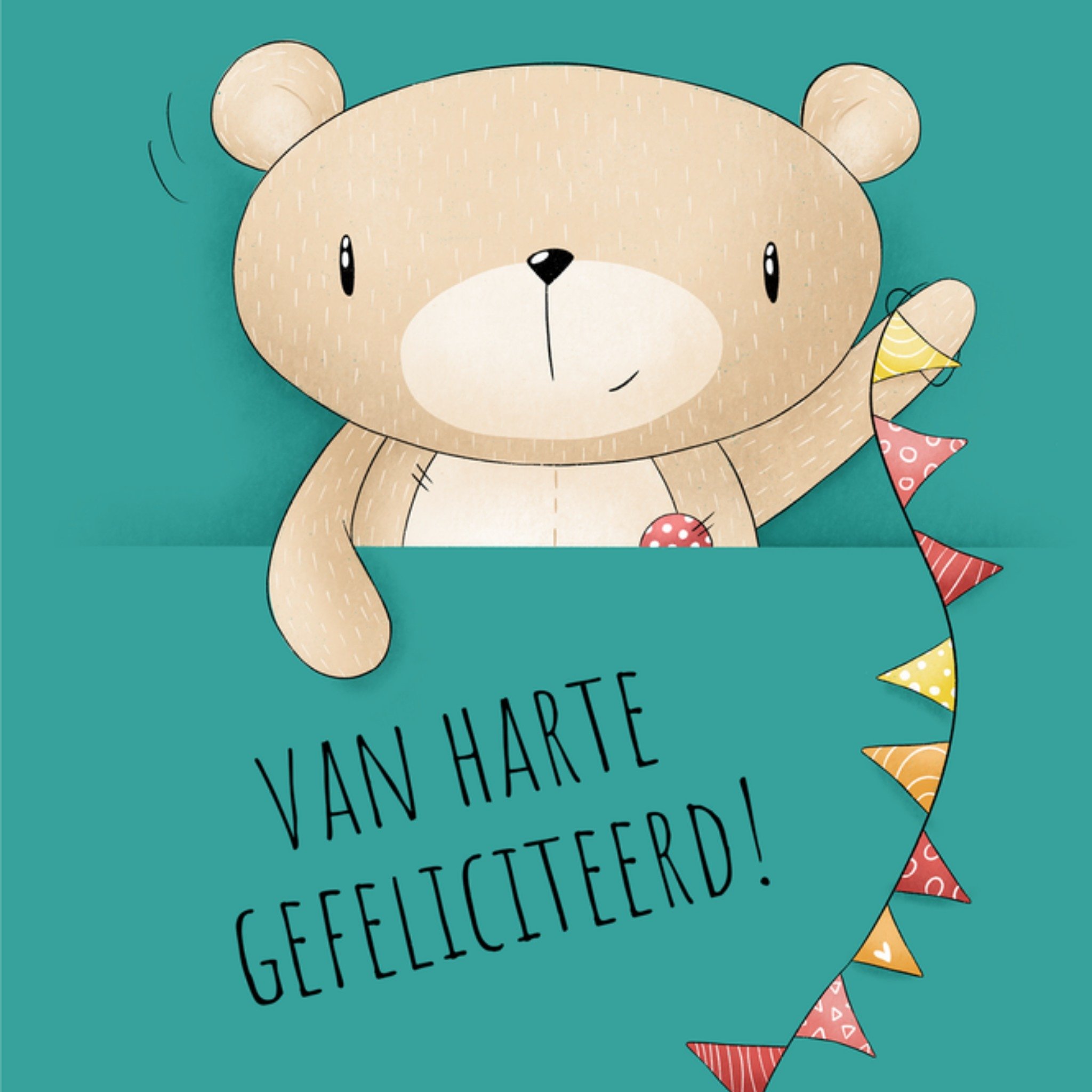 Studio Fred Illustraties Studio Fred Verjaardagskaart Van harte gefeliciteerd Vierkant