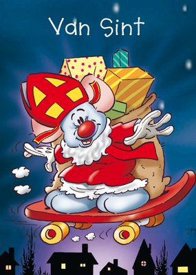 Van Sint Geïllustreerde Sinterklaas Op Skateboard Kaart