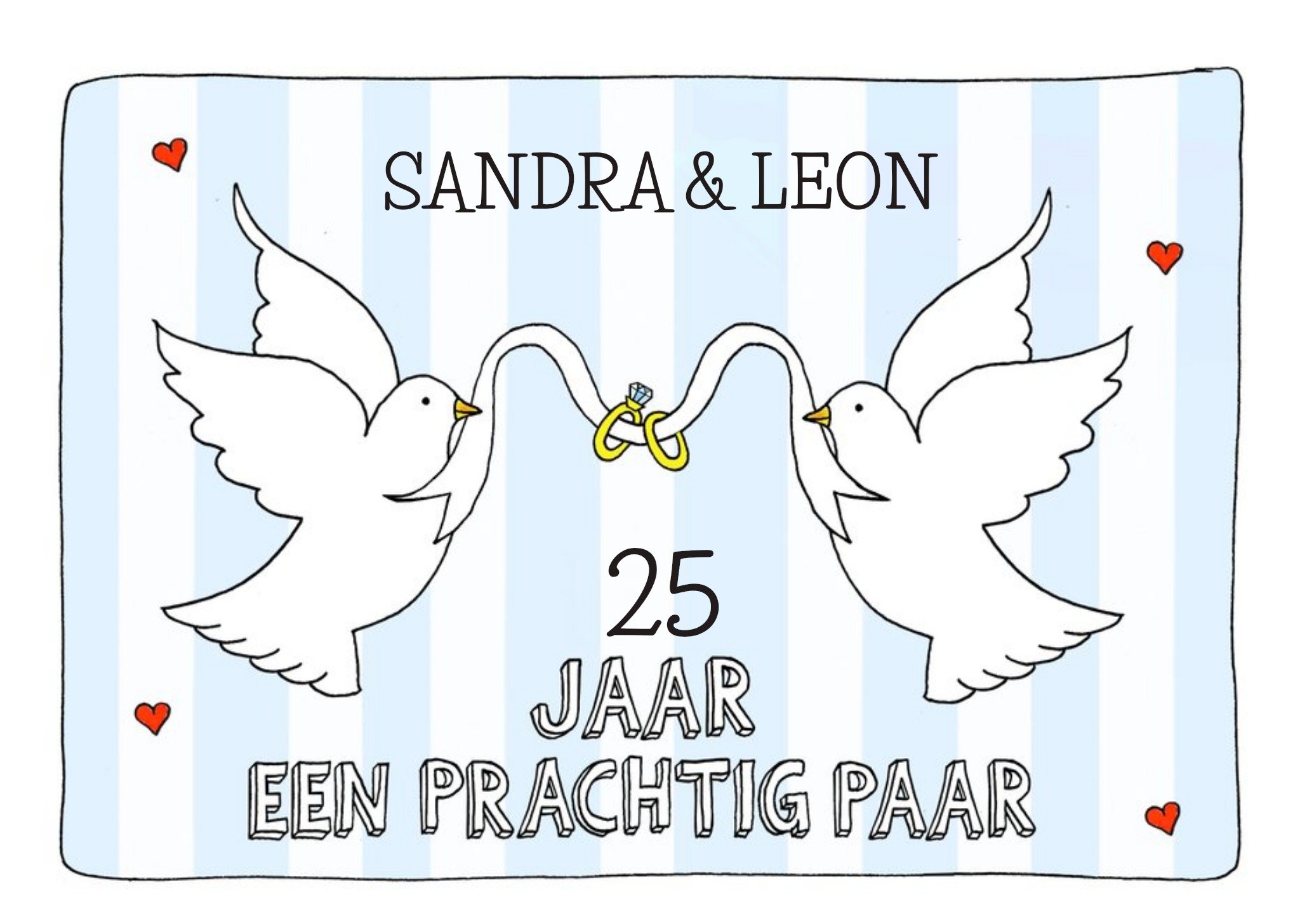 Een Prachtig Paar Geïllustreerde Duiven 25e Jubileum Kaart Greetz
