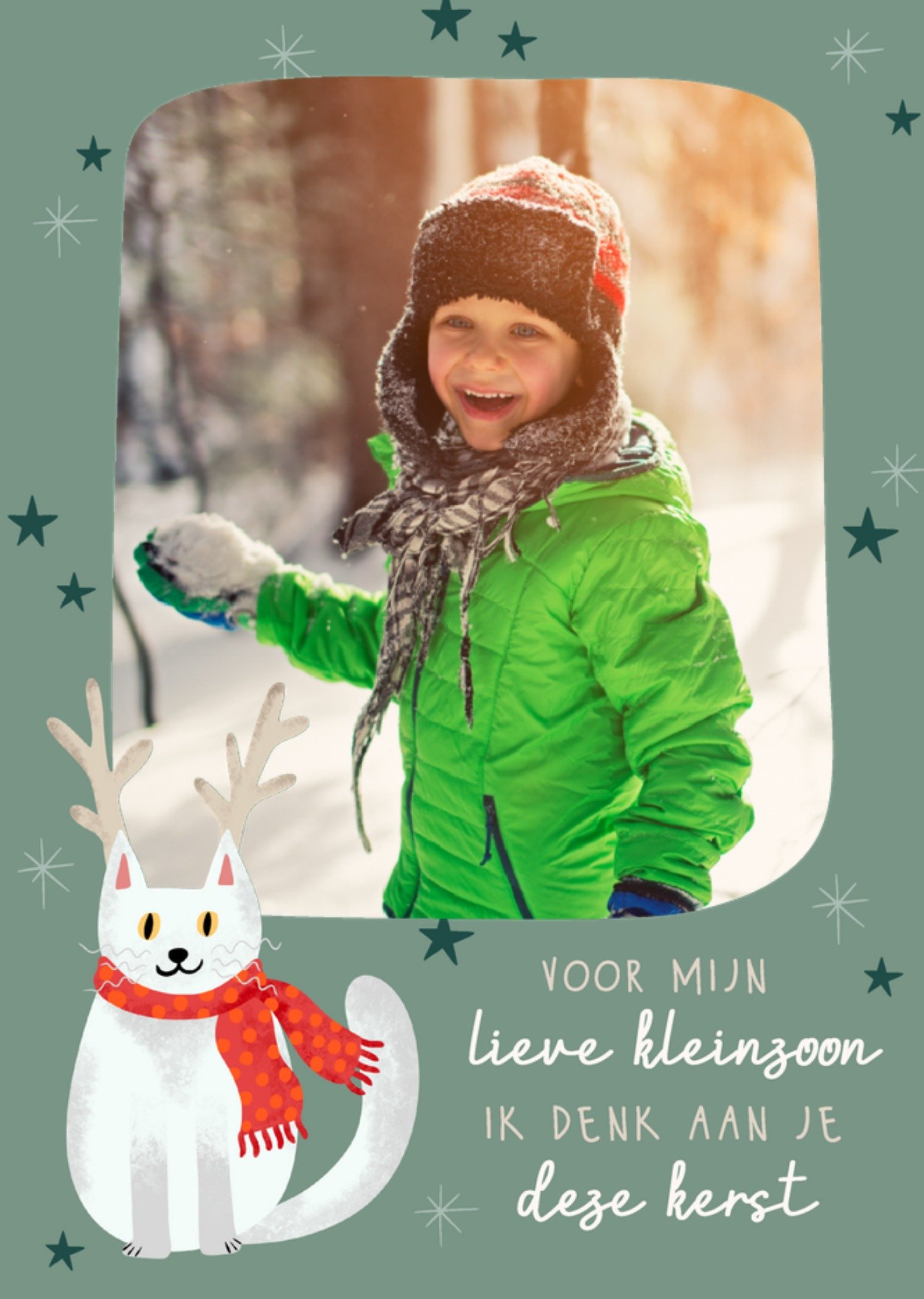 Kerstkaart Feestelijk katje Kleinzoon Greetz