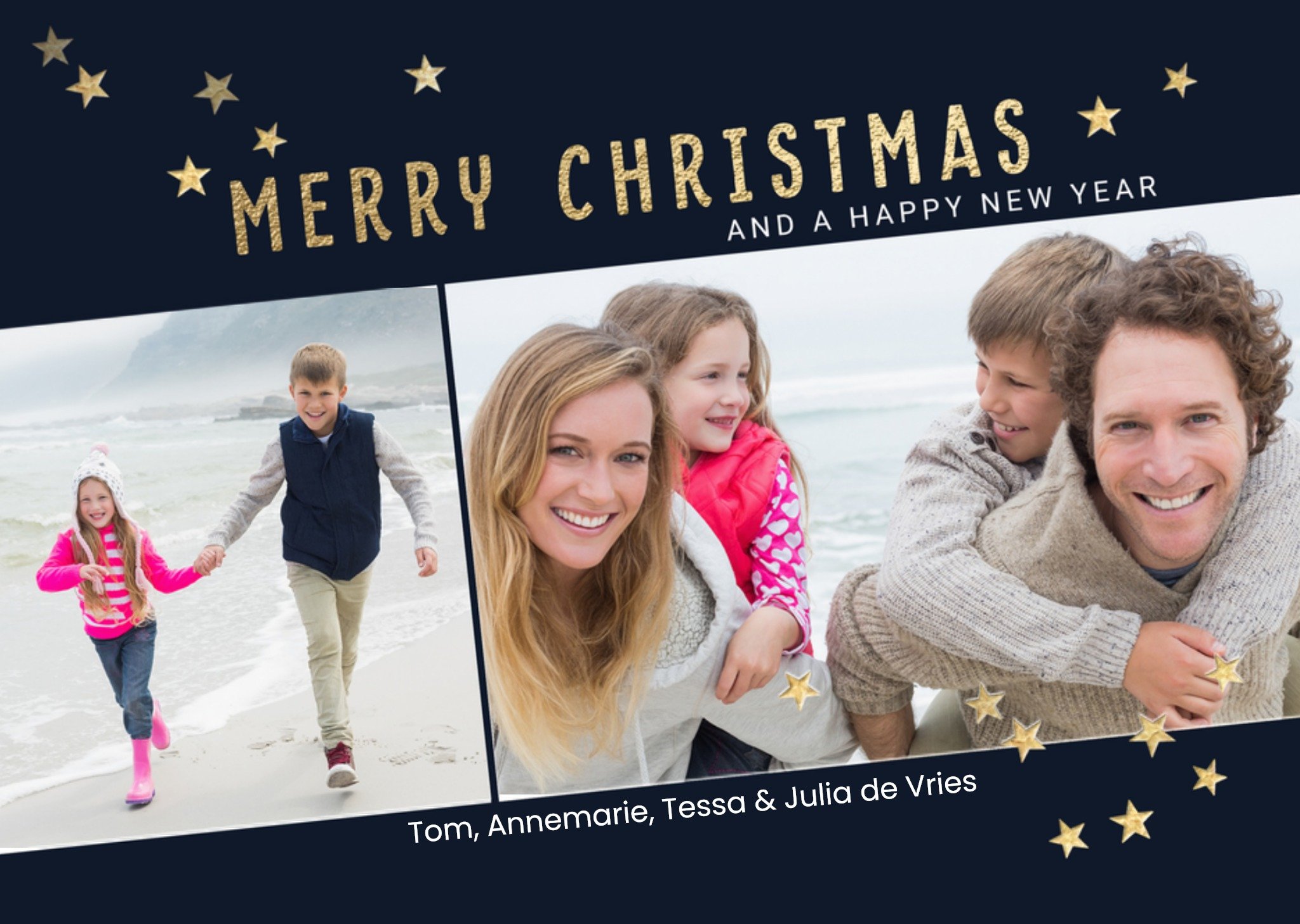 Kerstkaart Ster met eigen naam en foto Luckz