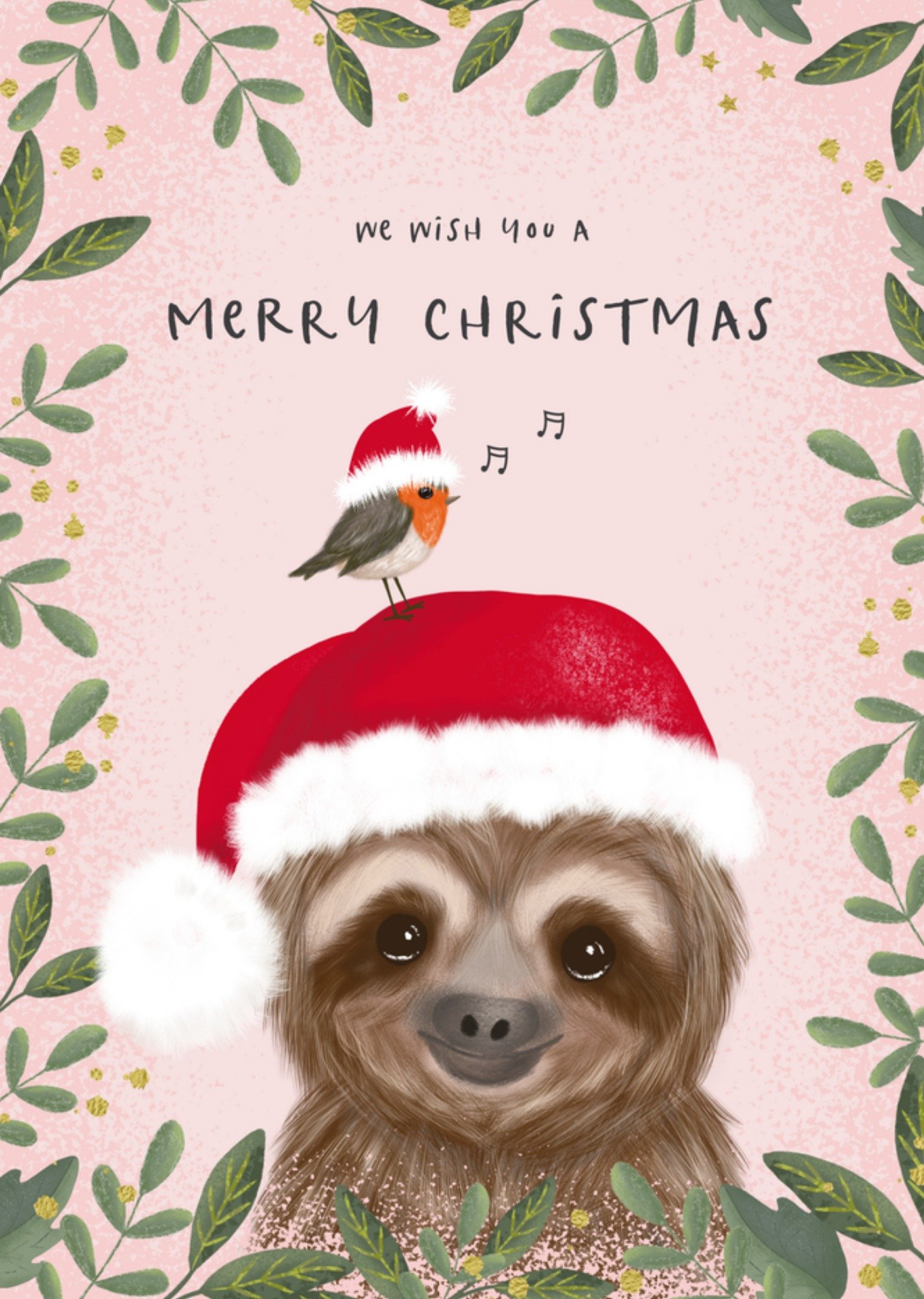 Kerstkaart luiaard kerstmuts Tsjip