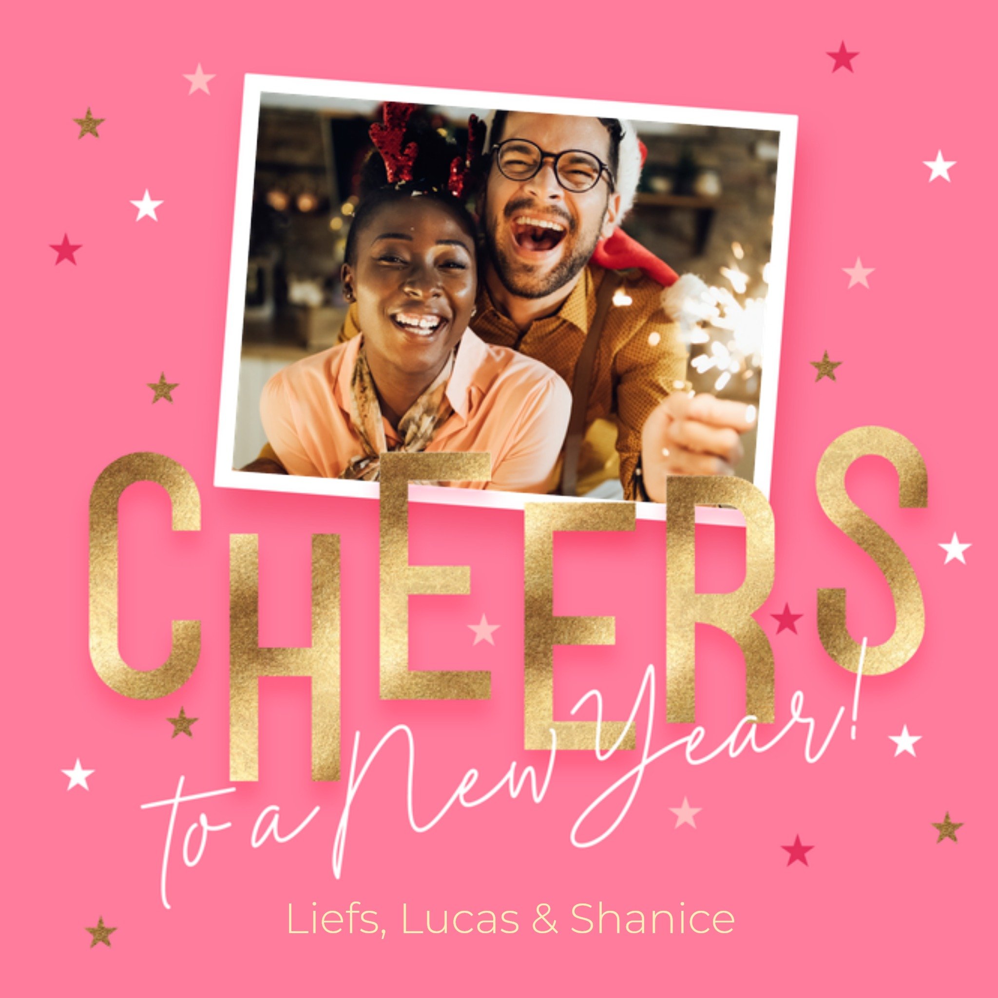 Luckz Nieuwjaarskaart Cheers Oud en nieuw Met foto Vierkant