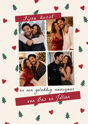Fijne Kerst En Een Gelukkig Nieuwjaar Collage Boompjes En Hartjes Kaart