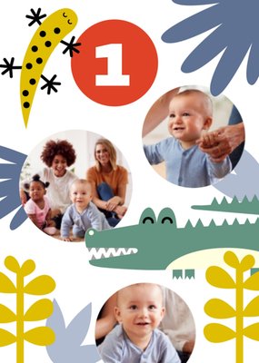 Geïllustreerde Krokodil Collage 1e Verjaardag Kaart