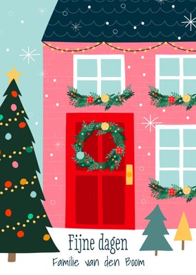 Greetz | Kerst | Vrolijk | Roze | Huis | Sneeuw