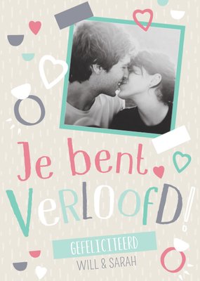 Je Bent Verloofd Geïllustreerde Hartjes Foto Upload Kaart