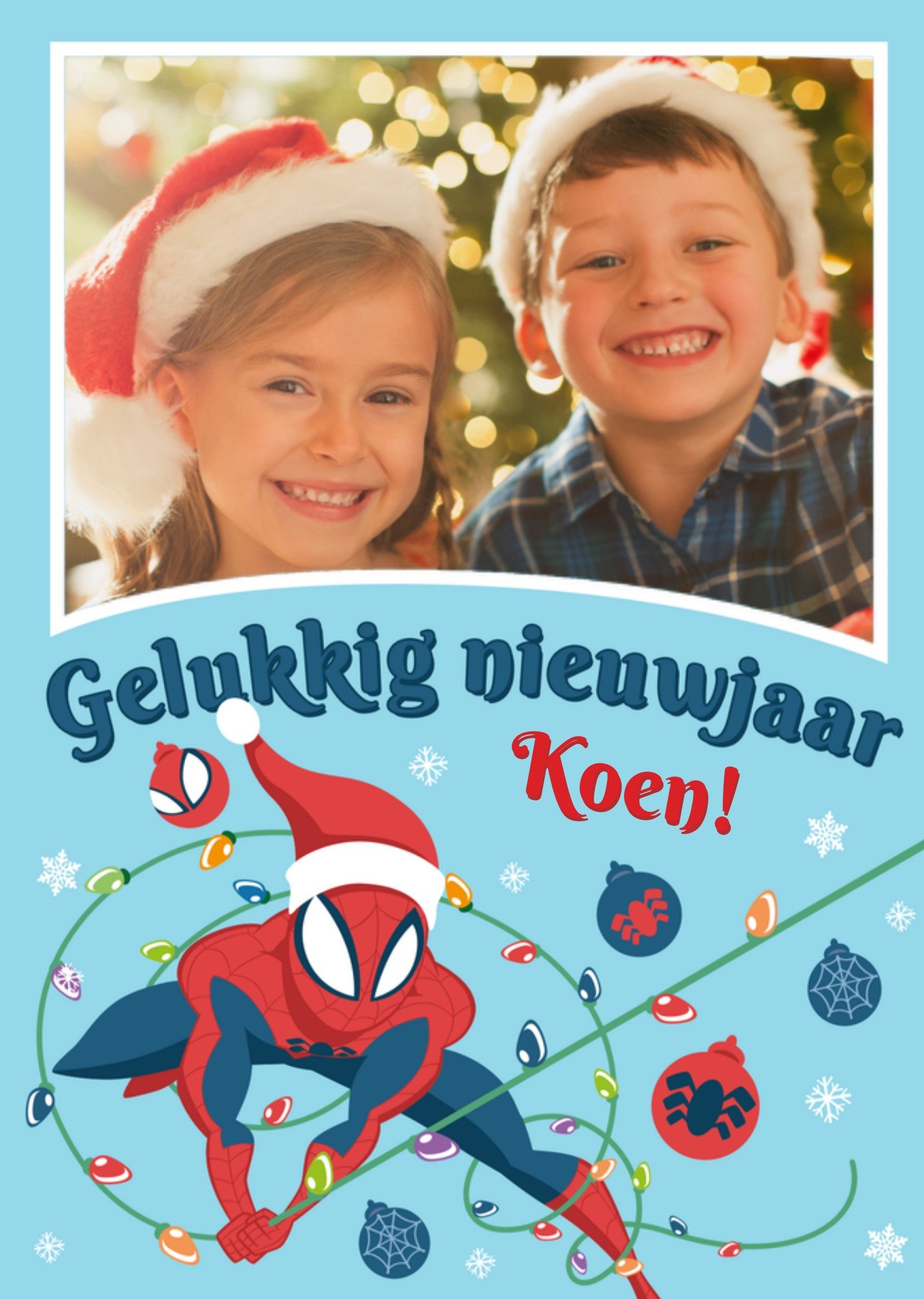 Kerstkaart Met foto en naam Spiderman Marvel