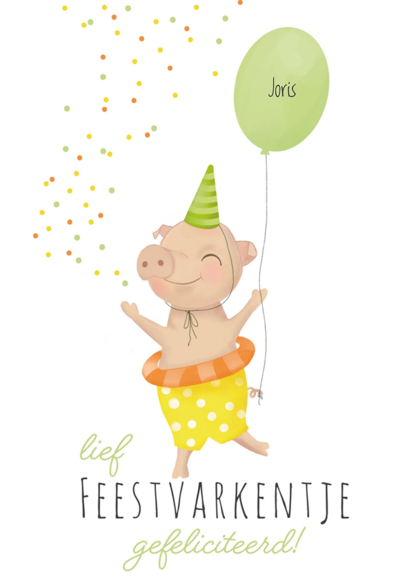 Verjaardagskaart varkentje met naam Tsjip