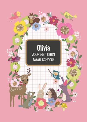 Voor Het Eerst Naar School Geïllustreerd Schoolbord Met Bosdieren Kaart
