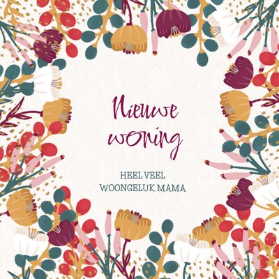 Geïllustreerd Bloemen Mama Nieuwe Woning Kaart