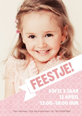 Uitnodiging Kinderfeestje | Foto | Meisje | Roze