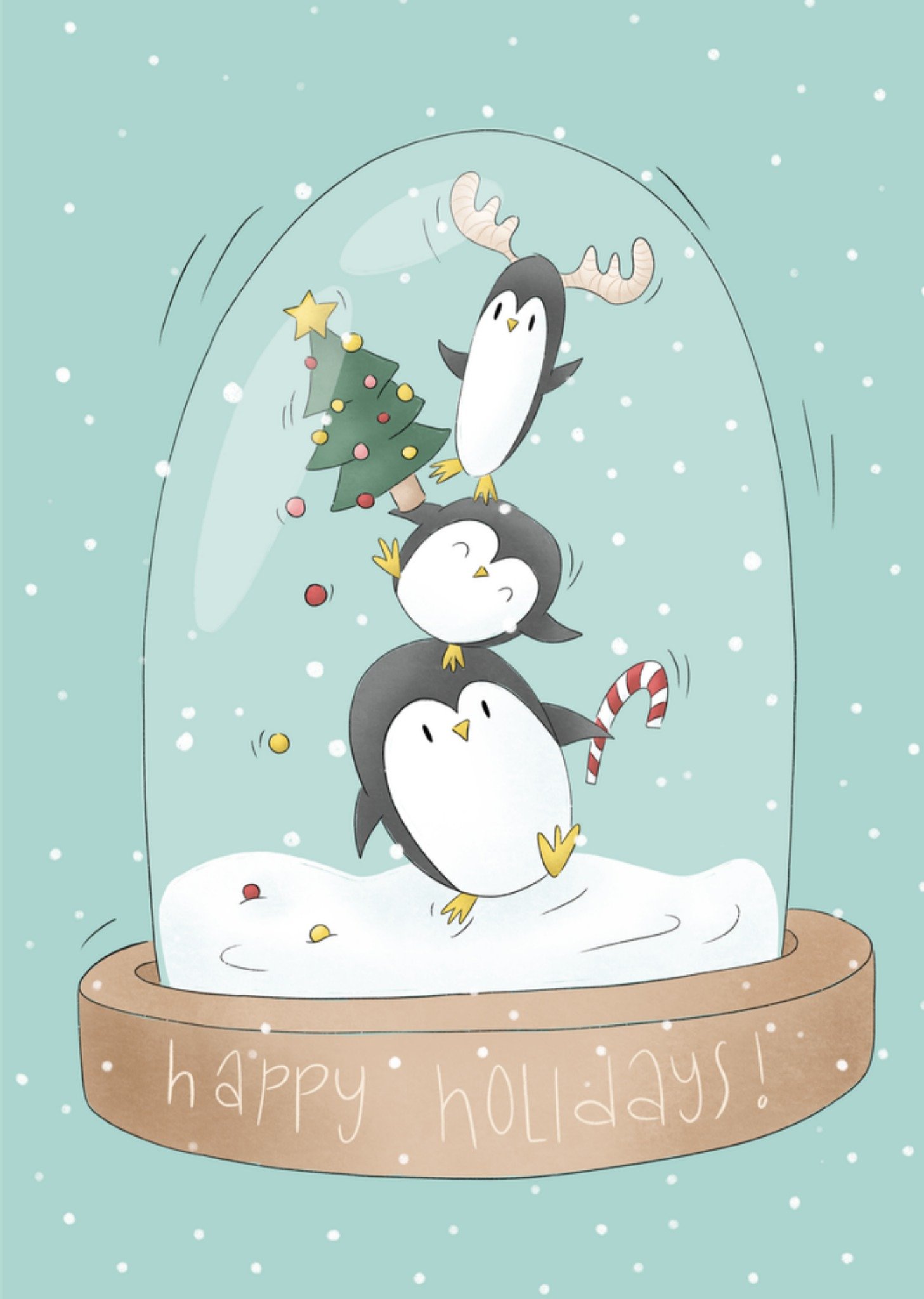 Kerstkaart Pinguins Happy Holidays! Studio Fred Illustraties