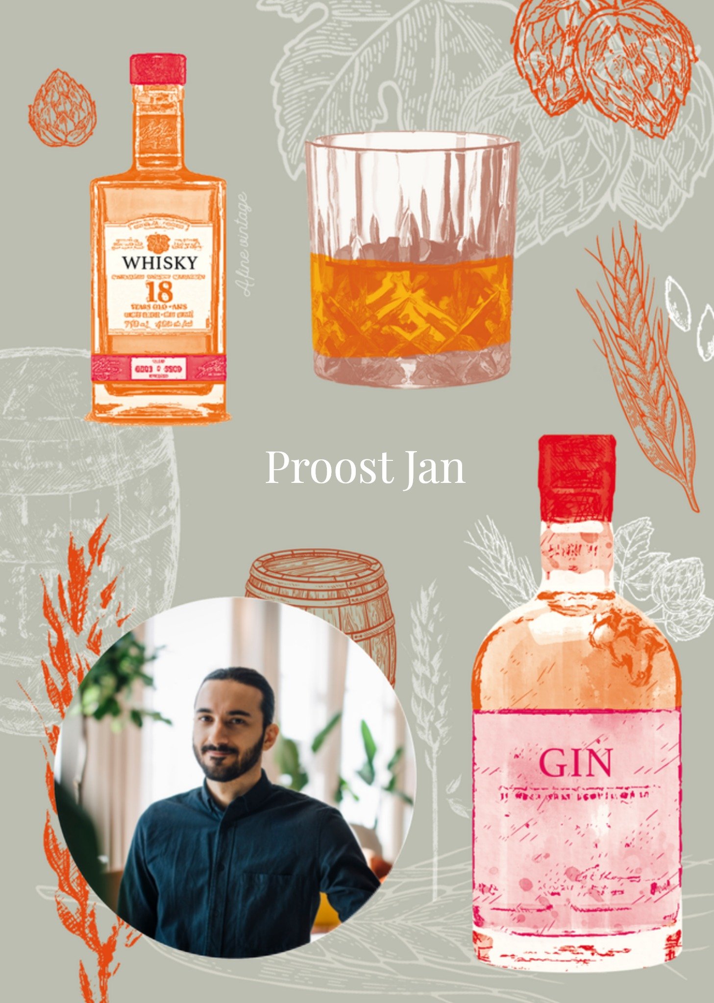 Verjaardag Gin Man Kaart Paperclip