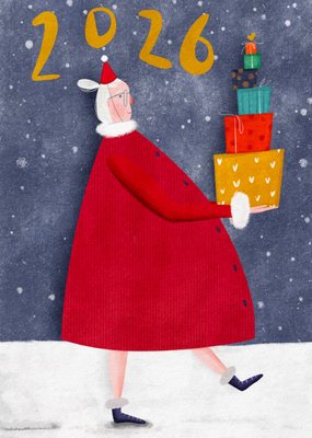 Gozde | Nieuwjaarskaart | 2026 | Illustrated Mrs Claus With Presents